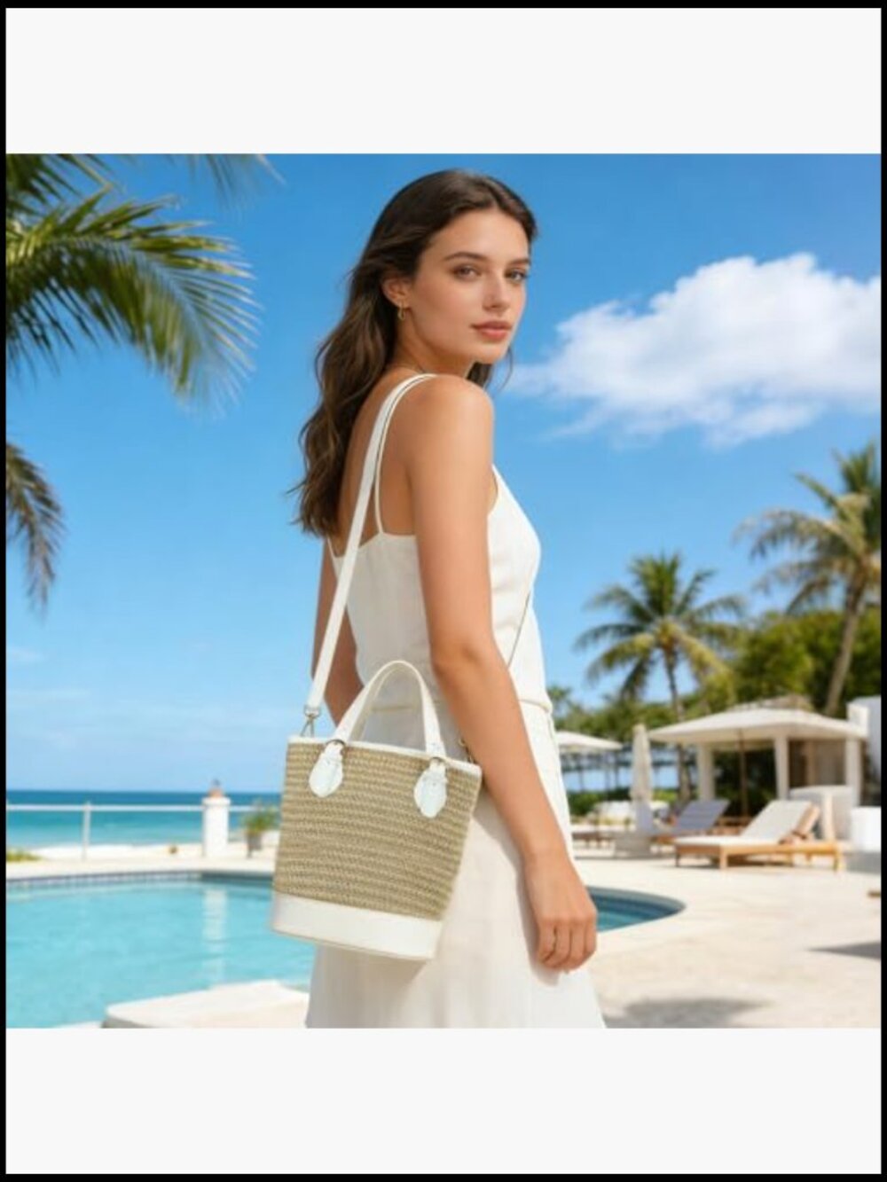 Straw Bucket Bag Woven Crossbody Beach Clutch Travel Top-handle Shoulder Purse - Picture 2 of 7